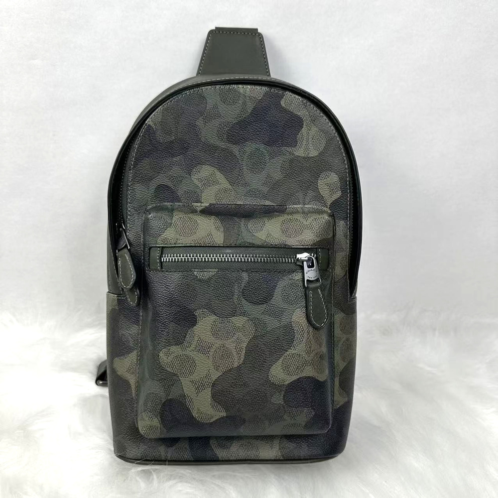 COACH Men’s West Pack In Signature Camo Print Gunmetal/Dark Shamrock CW312 NWT